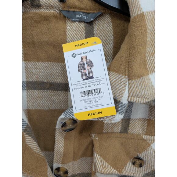 Member's Mark Plaid Shacket Medium Tan White Womens Layer Shirt Jacket Boxy Fit - Picture 5 of 11